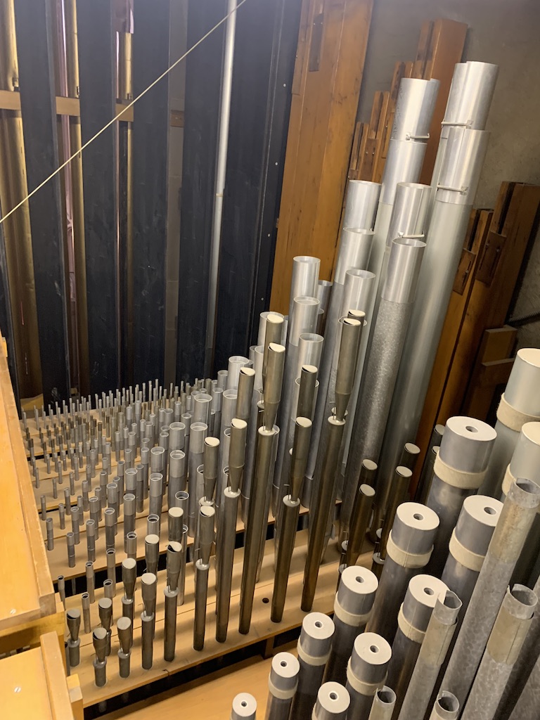 Interior pipes of a large pipe organ